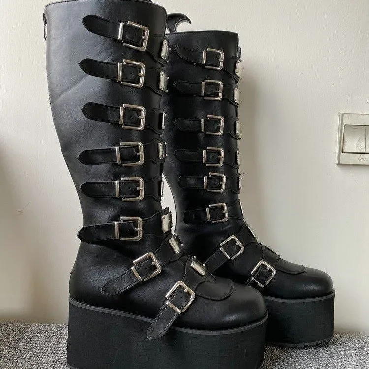 buckle strap leather boots