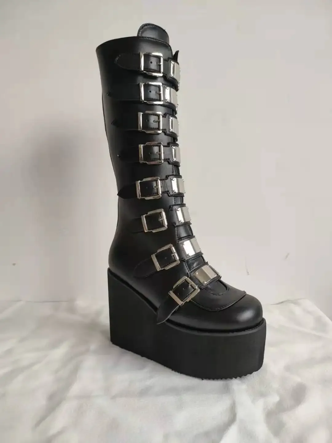 buckle strap leather boots