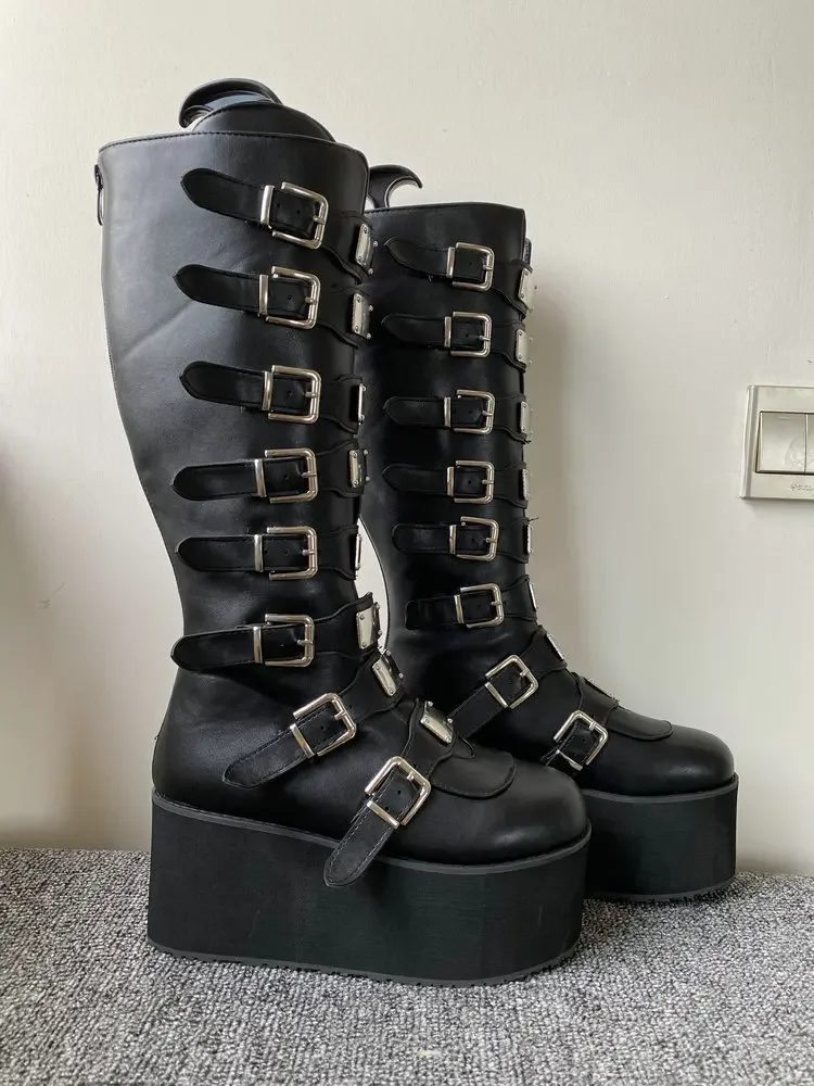 buckle strap leather boots
