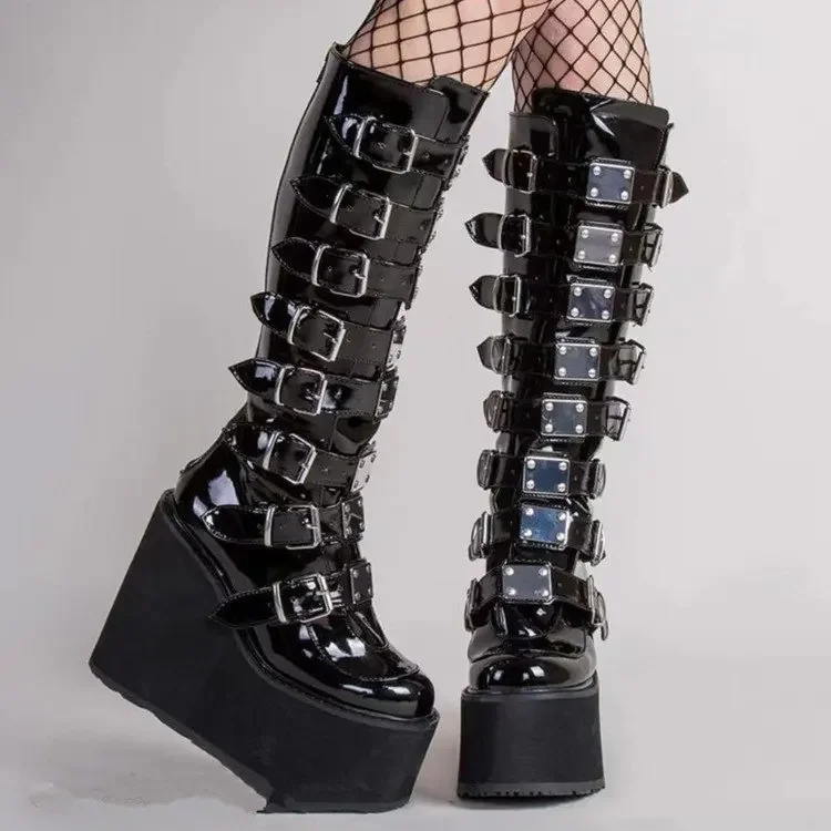 buckle strap leather boots