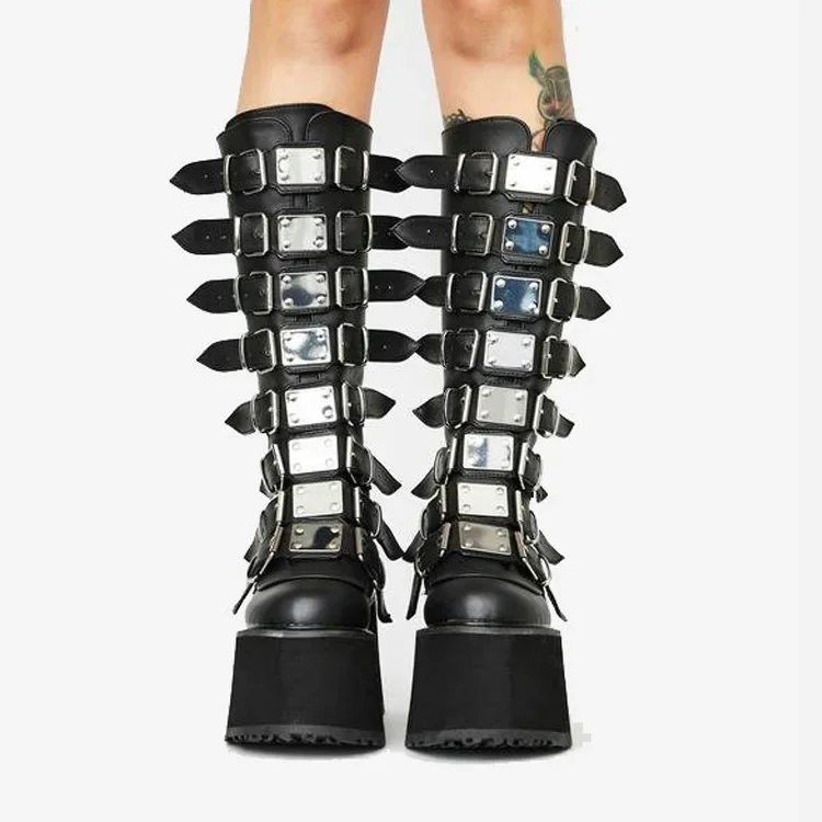 buckle strap leather boots