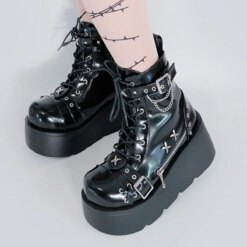 Alternative view of vampire cosplay mid-calf boots