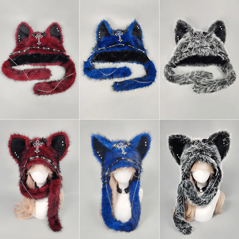 Dark Gothic Plush Cat Ear Hat 4 Dark Gothic Plush Cat Ear Hat - Image 4