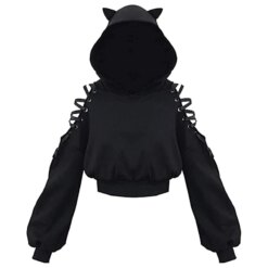 Cat Ear Crop Top Hooded Sweatshirt