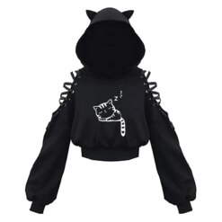 Alternative view of Cat Ear Crop Top Hooded Sweatshirt
