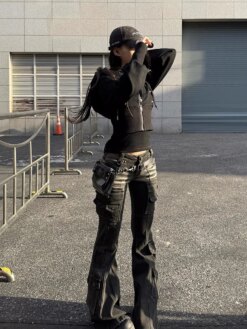 Black Low Waist Cargo Jeans 2000s