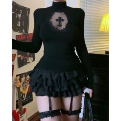Gothic Cross Turtleneck Top