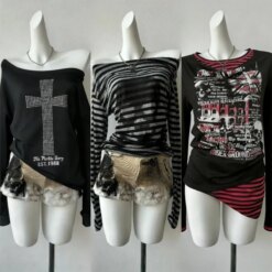 Y2K vintage pink slim-fit halter T-shirt with print, Harajuku retro punk style