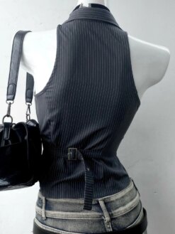 Alternative view of Y2K aesthetic vertical stripe crop top