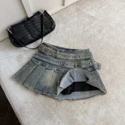 Alternative view of Y2K riveted denim mini skirt