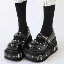 Gothic Rivet Muffin Platform Mary Jane Shoes