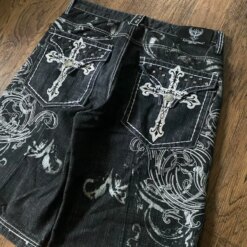 Alternative view of Cross Embroidery Baggy Denim Shorts