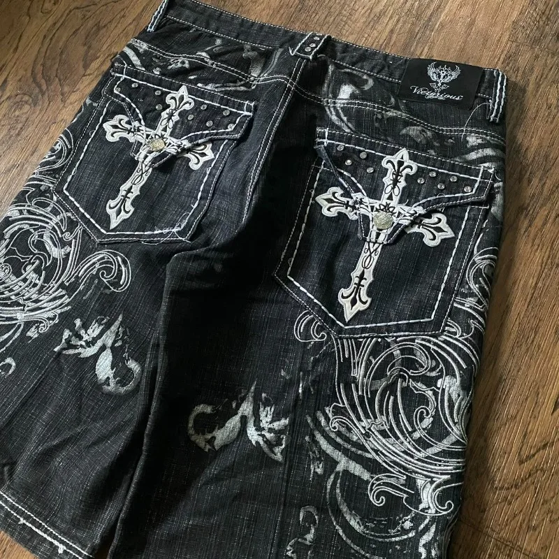 Cross Embroidery Baggy Denim Shorts 2 Cross Embroidery Baggy Denim Shorts - Image 2