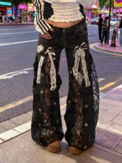 Grungegal 25 Black Lace Hollow Out Low Rise Pants